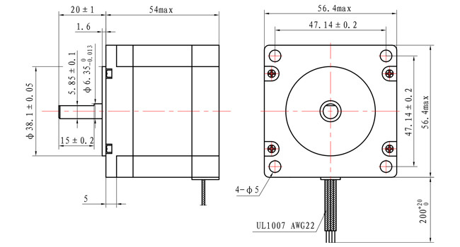 57×57×54mm Stepping Motor dimensional drawing