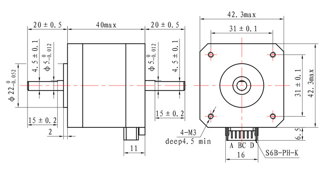 42×42×40mm Stepping Motor dimensional drawing